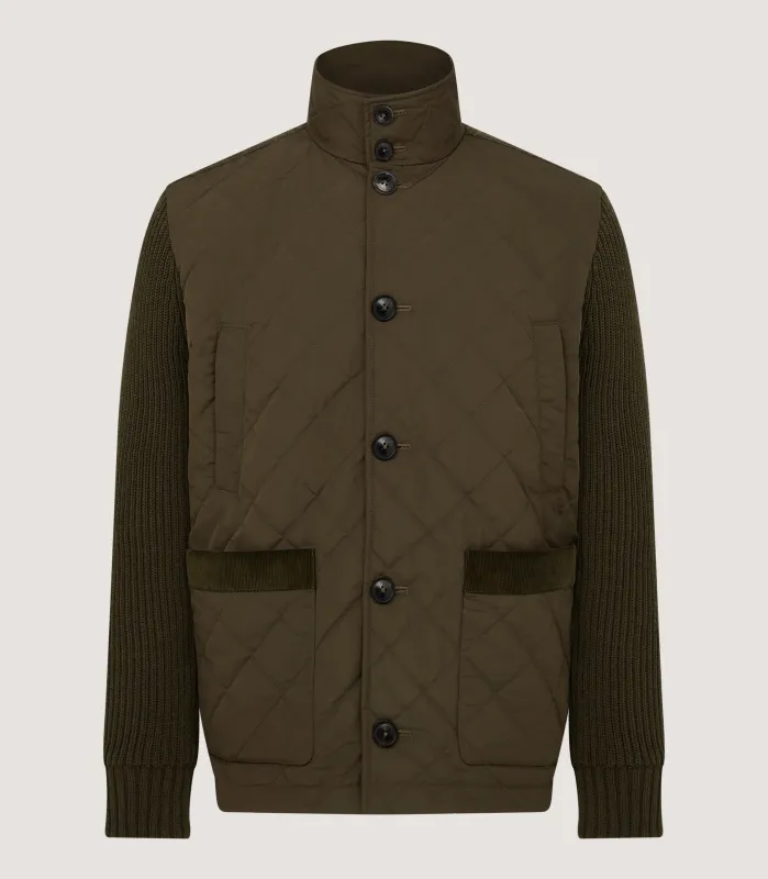 Men's Devonshire Nylon Quilted Zip Front Cardigan in Loden made by James Purdey & Sons