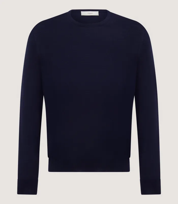 Men's Lightweight Travel Merino Crew Neck in Midnight made by Johnstons of Elgin