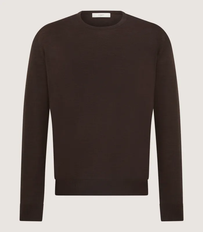 Men's Lightweight Travel Merino Crew Neck in Chocolate made by Johnstons of Elgin