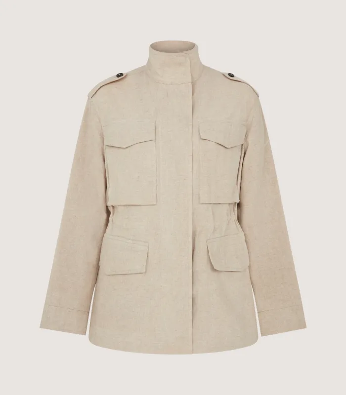Women's Cotton Linen Field Jacket in Pale Stone made by James Purdey & Sons