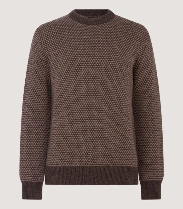 Men's Hamilton Bicolour Round Neck Sweater in Walnut made by James Purdey & Sons