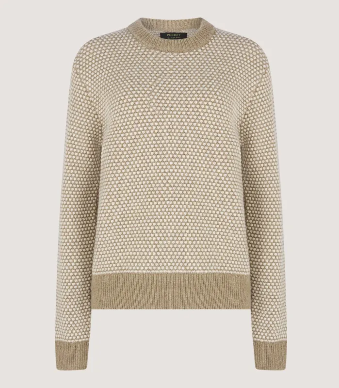 Women's Everly Bicolour Round Neck Sweater in Camel made by James Purdey & Sons
