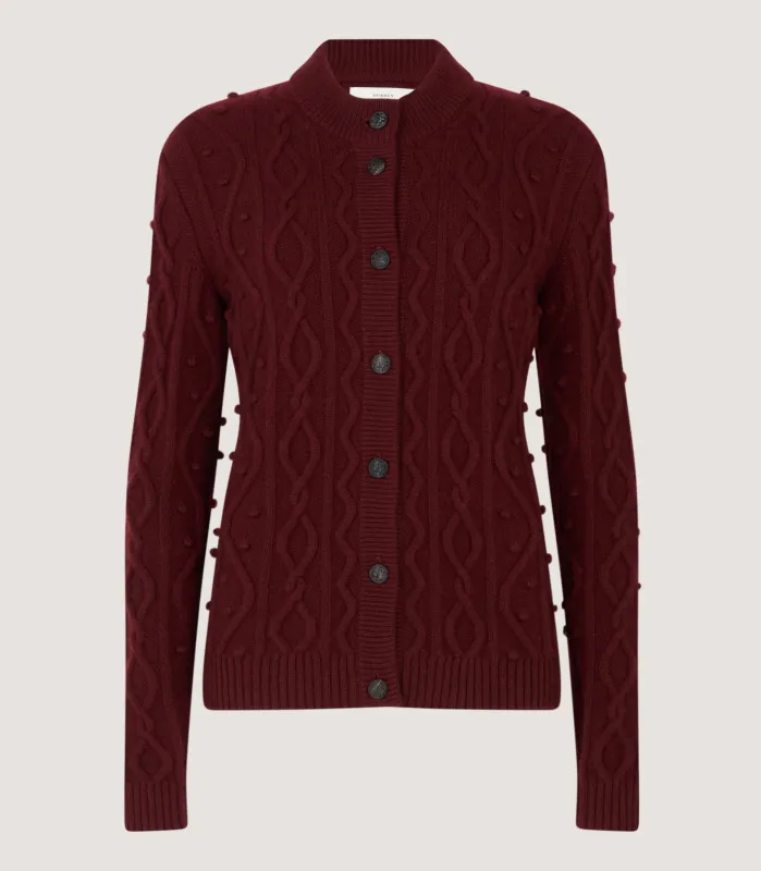 Women's Cashmere Aran Cardigan in Audley Red made by James Purdey & Sons