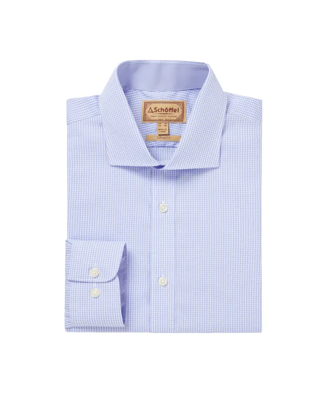 Greenwich Tailored Shirt - Micro Lt Blue Check made by SchÃ¶ffel