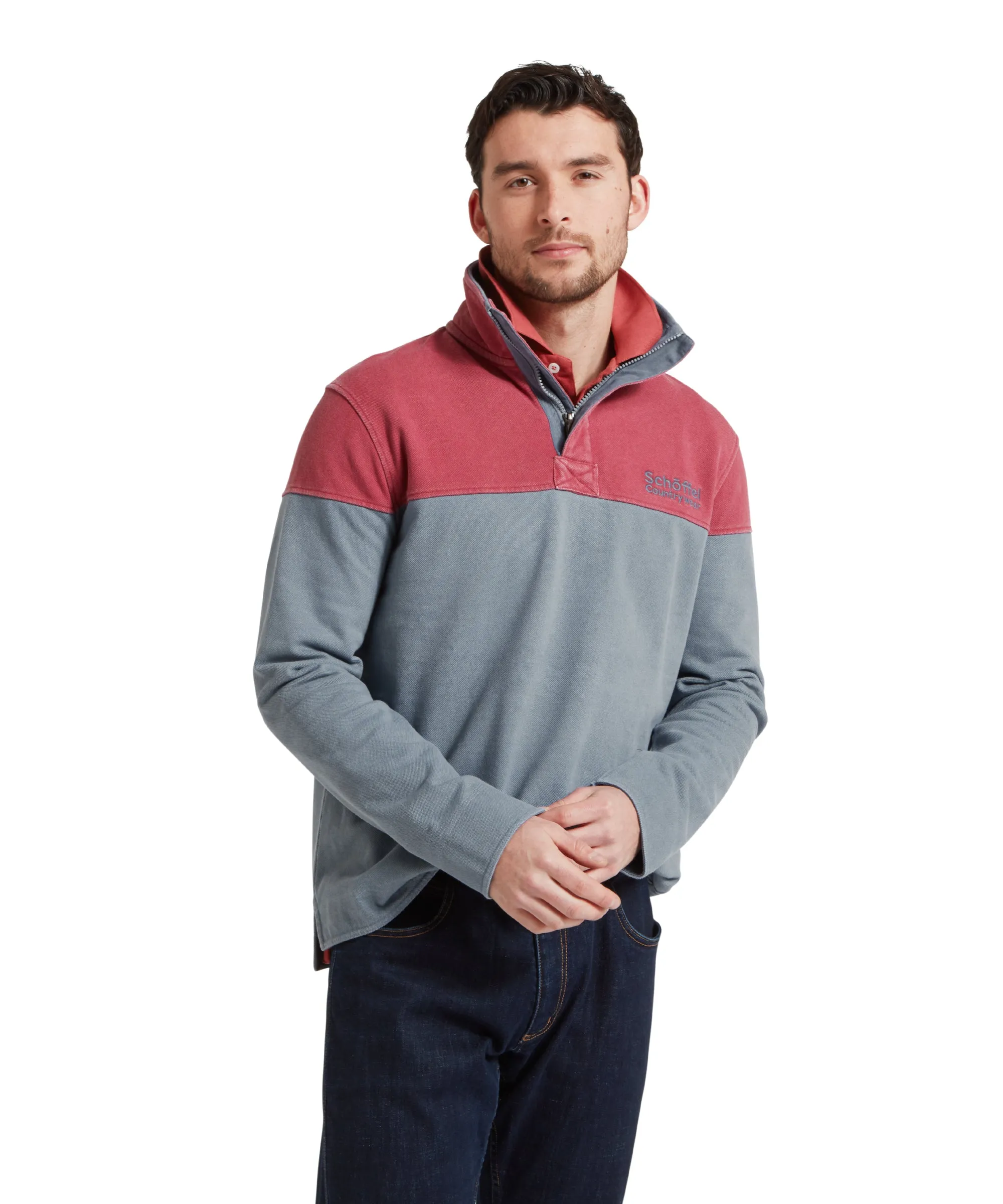 Helford Heritage Quarter Zip Sweatshirt - Slate Red/Dark Pigeon Blue sold by Schöffel product image thumbnail 2