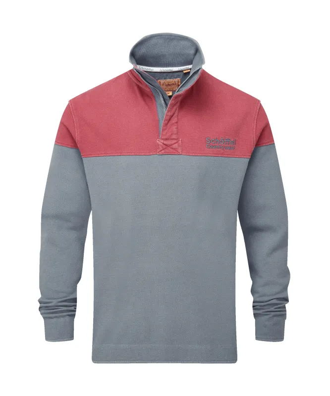 Helford Heritage Quarter Zip Sweatshirt - Slate Red/Dark Pigeon Blue made by Schöffel