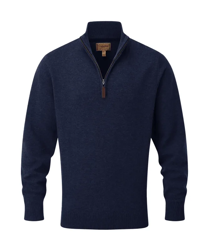 Lewis Lambswool Quarter Zip Jumper - Navy made by SchÃ¶ffel