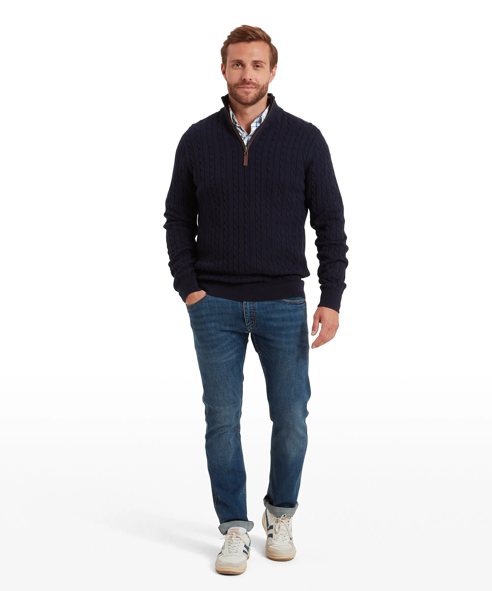 Calton Cotton Cashmere Cable Quarter Zip Jumper - Navy sold by Schöffel product image thumbnail 4
