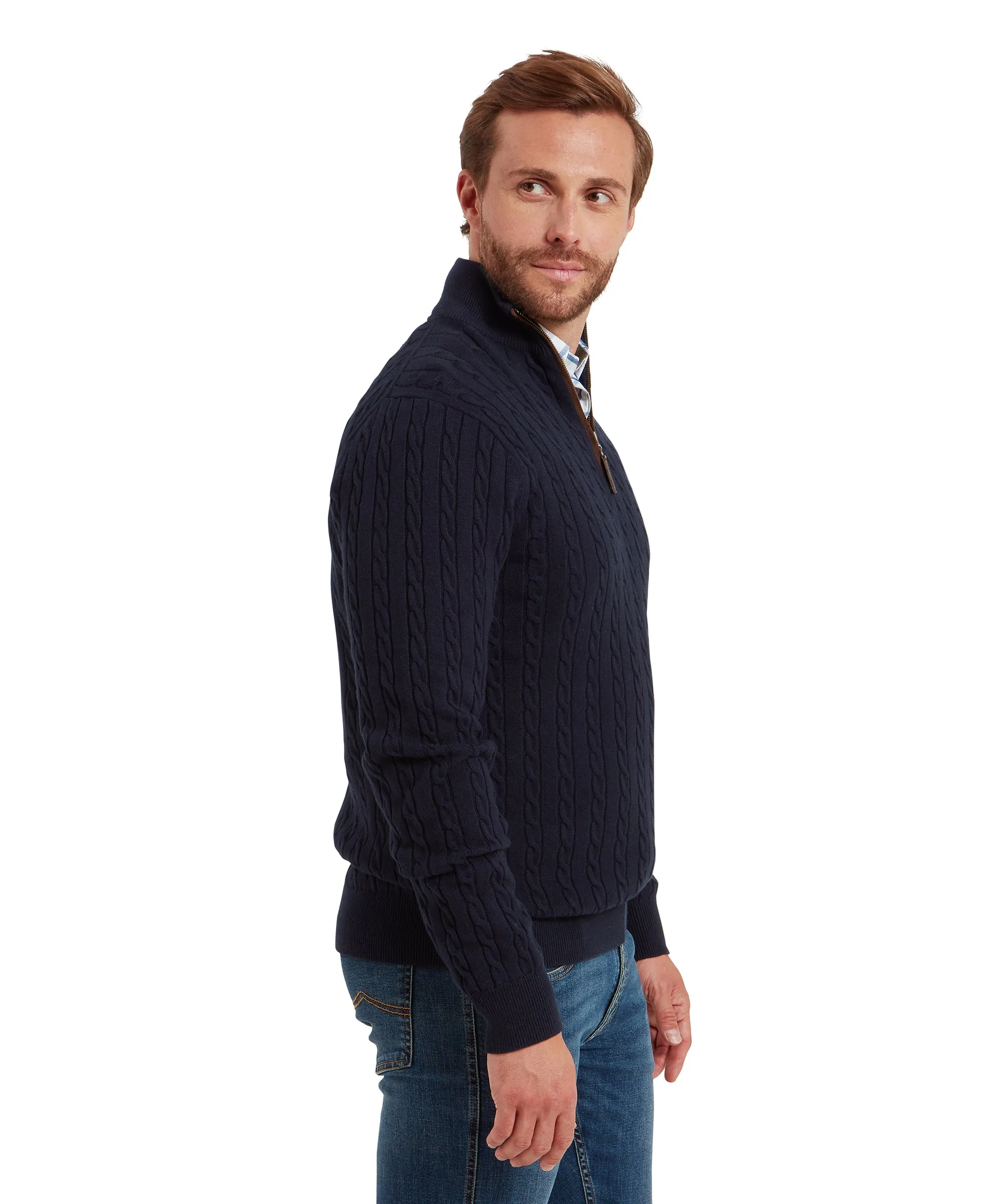 Calton Cotton Cashmere Cable Quarter Zip Jumper - Navy sold by Schöffel product image thumbnail 5