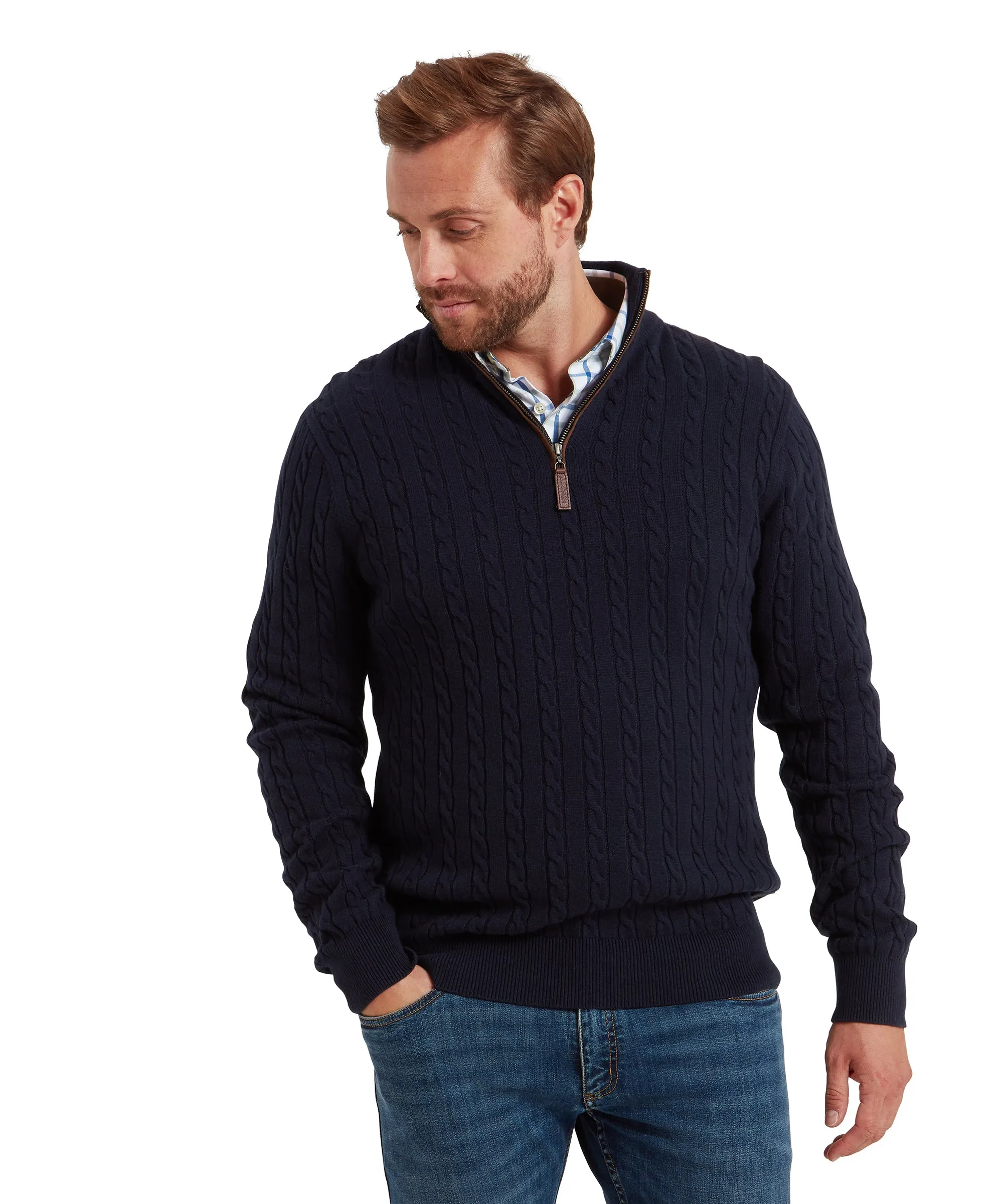 Calton Cotton Cashmere Cable Quarter Zip Jumper - Navy sold by Schöffel product image thumbnail 3