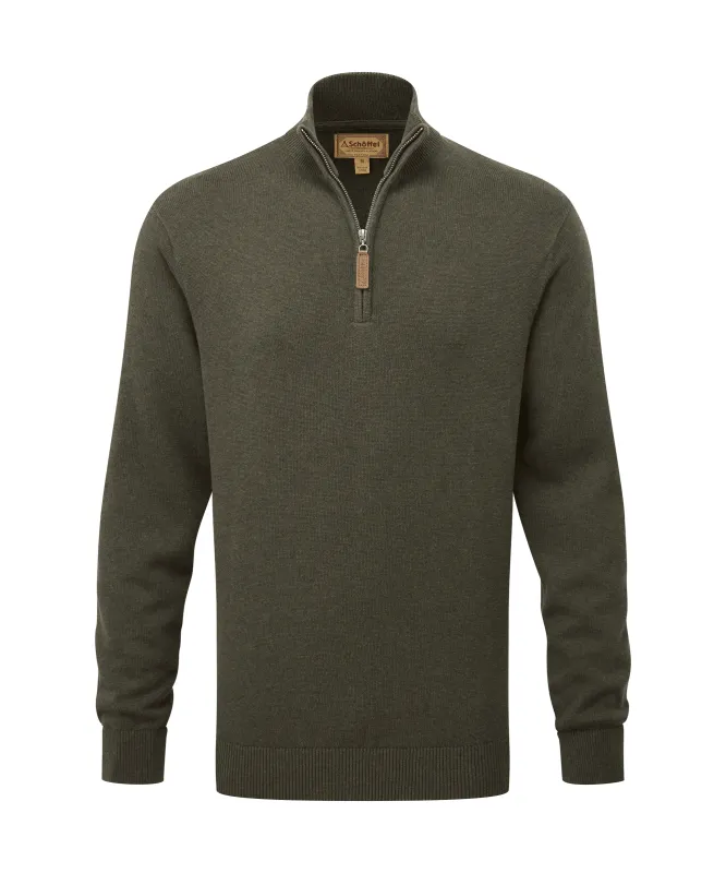 Calton Cotton Cashmere Quarter Zip Jumper - Loden Green made by SchÃ¶ffel