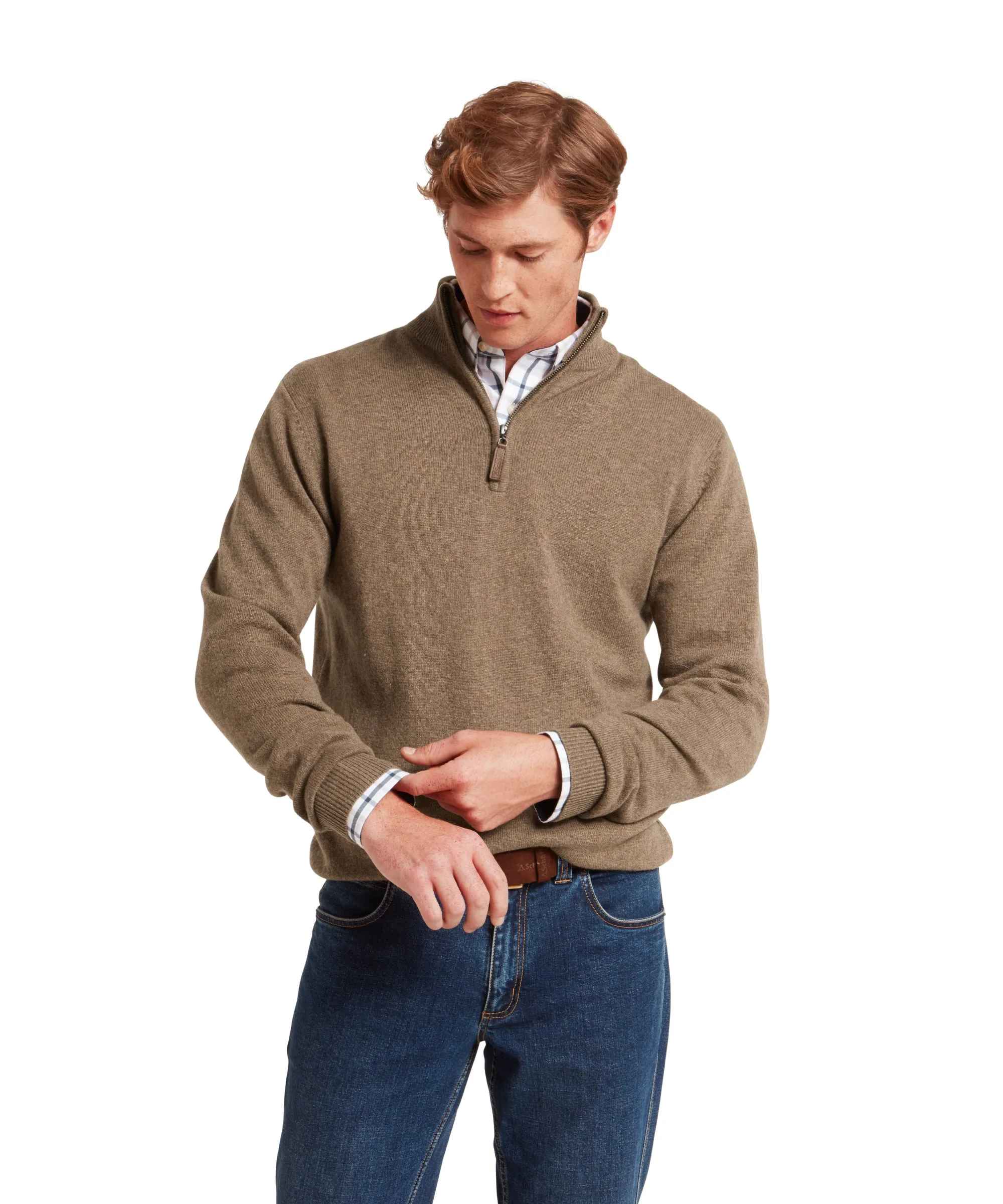Lewis Lambswool Quarter Zip Jumper - Mushroom sold by Schöffel product image thumbnail 3