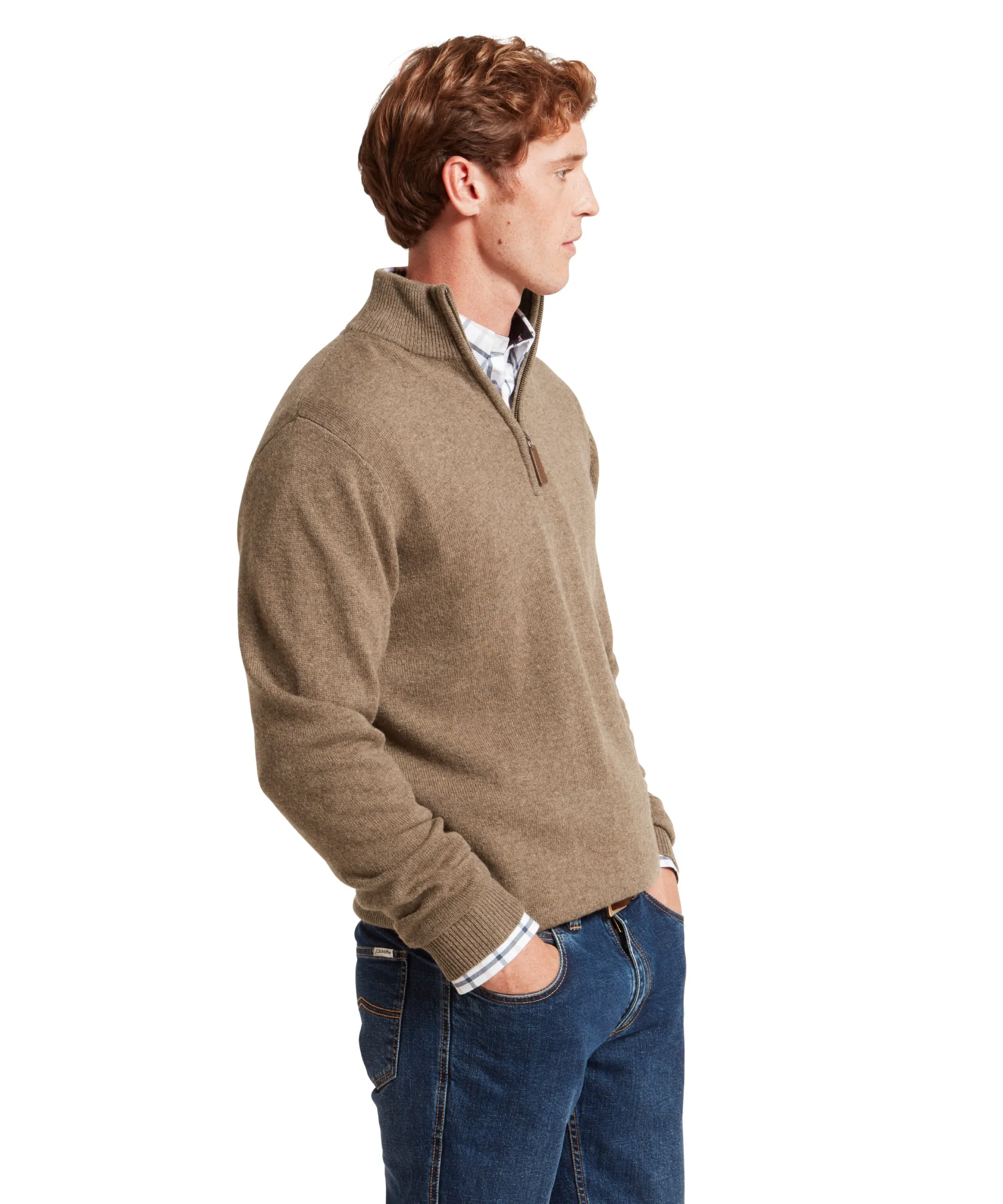 Lewis Lambswool Quarter Zip Jumper - Mushroom sold by Schöffel product image thumbnail 4