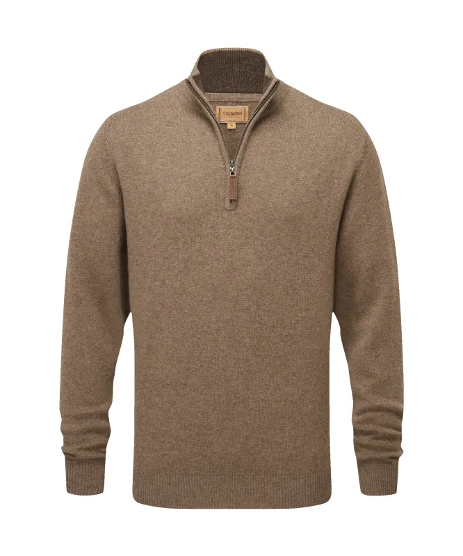Lewis Lambswool Quarter Zip Jumper - Mushroom made by SchÃ¶ffel
