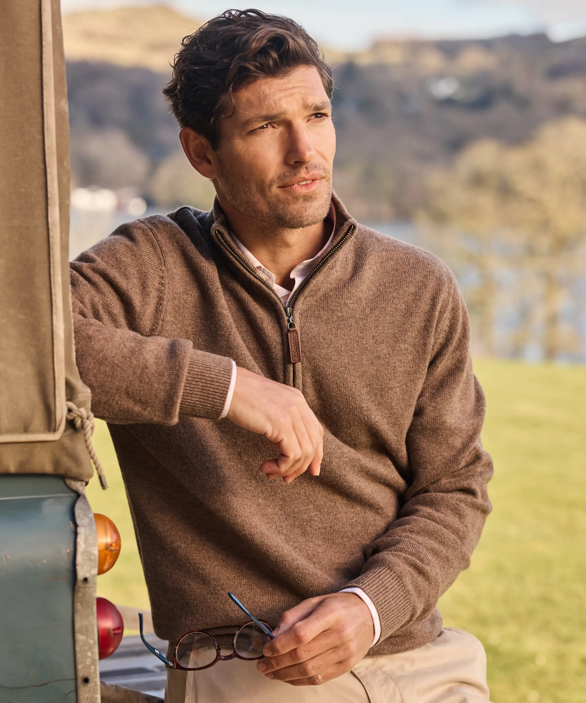Lewis Lambswool Quarter Zip Jumper - Mushroom sold by Schöffel product image thumbnail 2