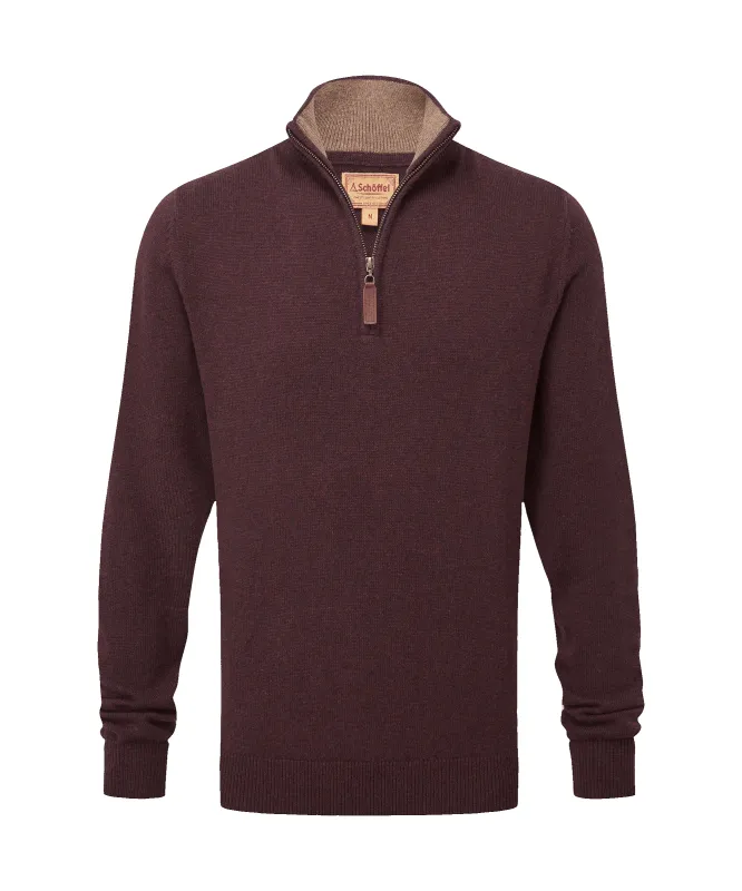 Lewis Lambswool Quarter Zip Jumper - Port made by SchÃ¶ffel