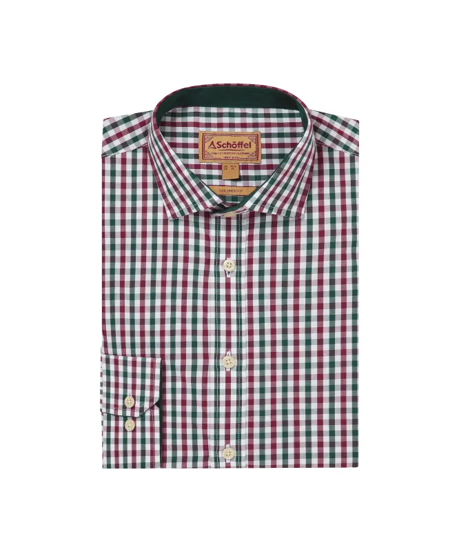 Hebden Tailored Shirt - Deep Pine/Burgundy made by SchÃ¶ffel