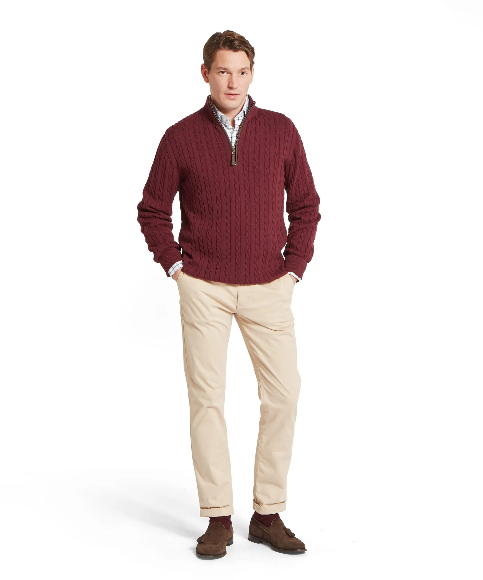 Calton Cotton Cashmere Cable Quarter Zip Jumper - Burgundy sold by Schöffel product image thumbnail 3