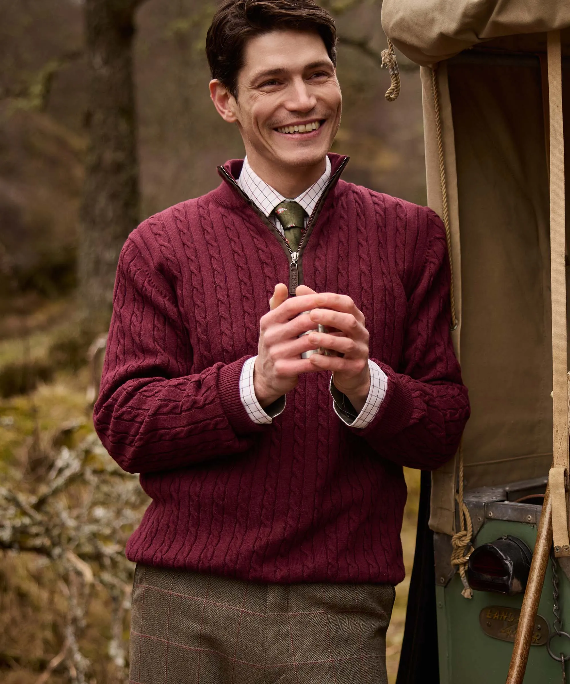 Calton Cotton Cashmere Cable Quarter Zip Jumper - Burgundy sold by Schöffel product image thumbnail 5