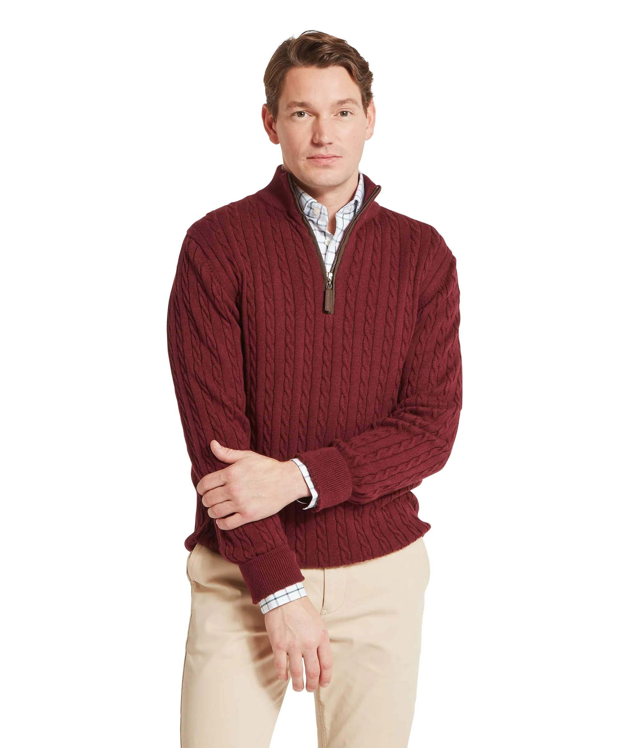 Calton Cotton Cashmere Cable Quarter Zip Jumper - Burgundy sold by Schöffel product image thumbnail 2