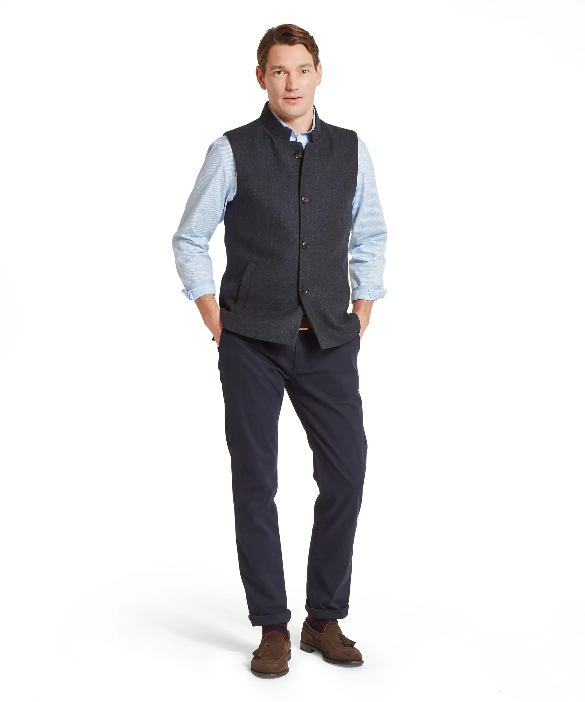 Berwick Nehru Tweed Waistcoat - Dark Navy Herringbone Tweed sold by Schöffel product image thumbnail 3