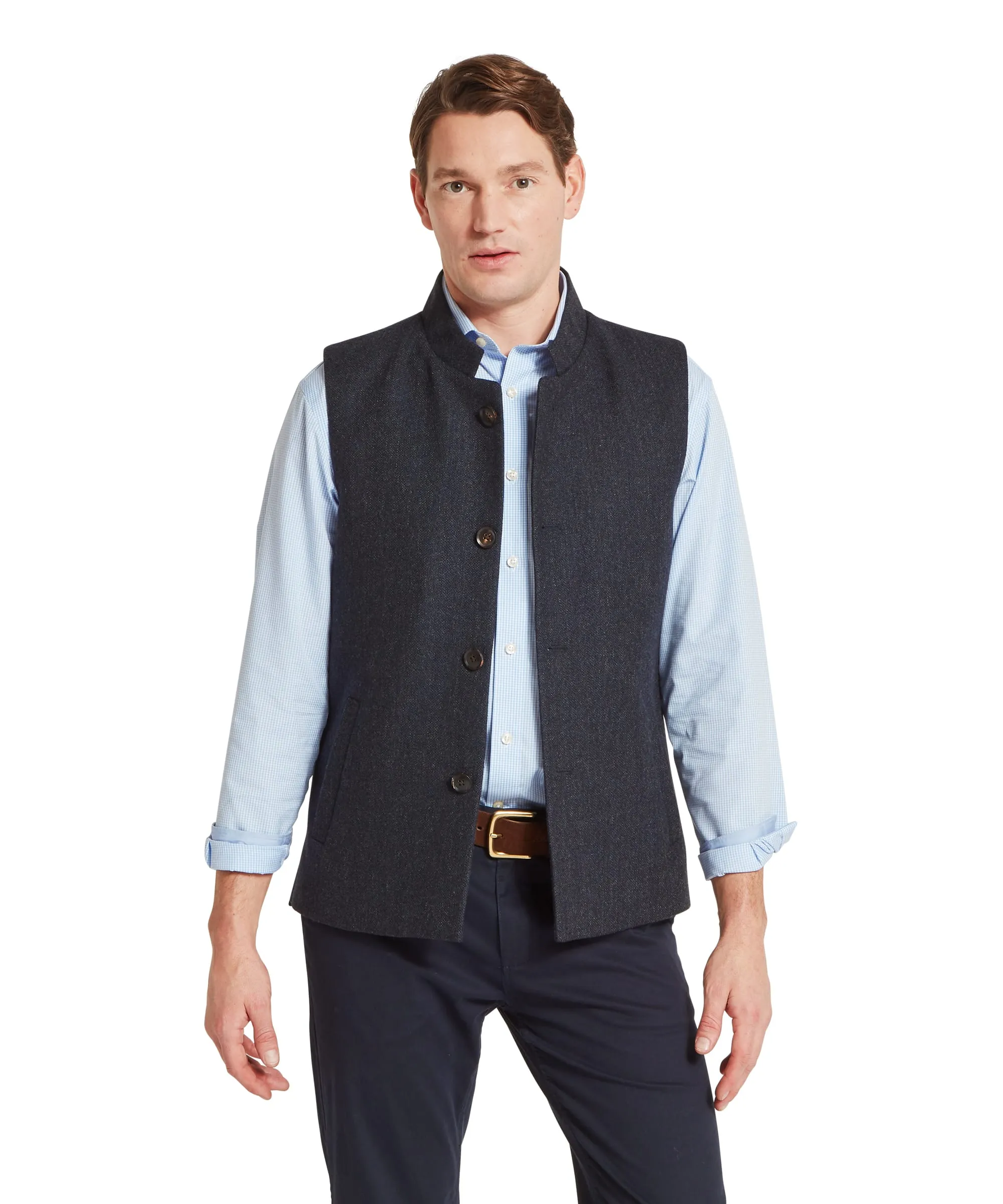 Berwick Nehru Tweed Waistcoat - Dark Navy Herringbone Tweed sold by Schöffel product image thumbnail 2
