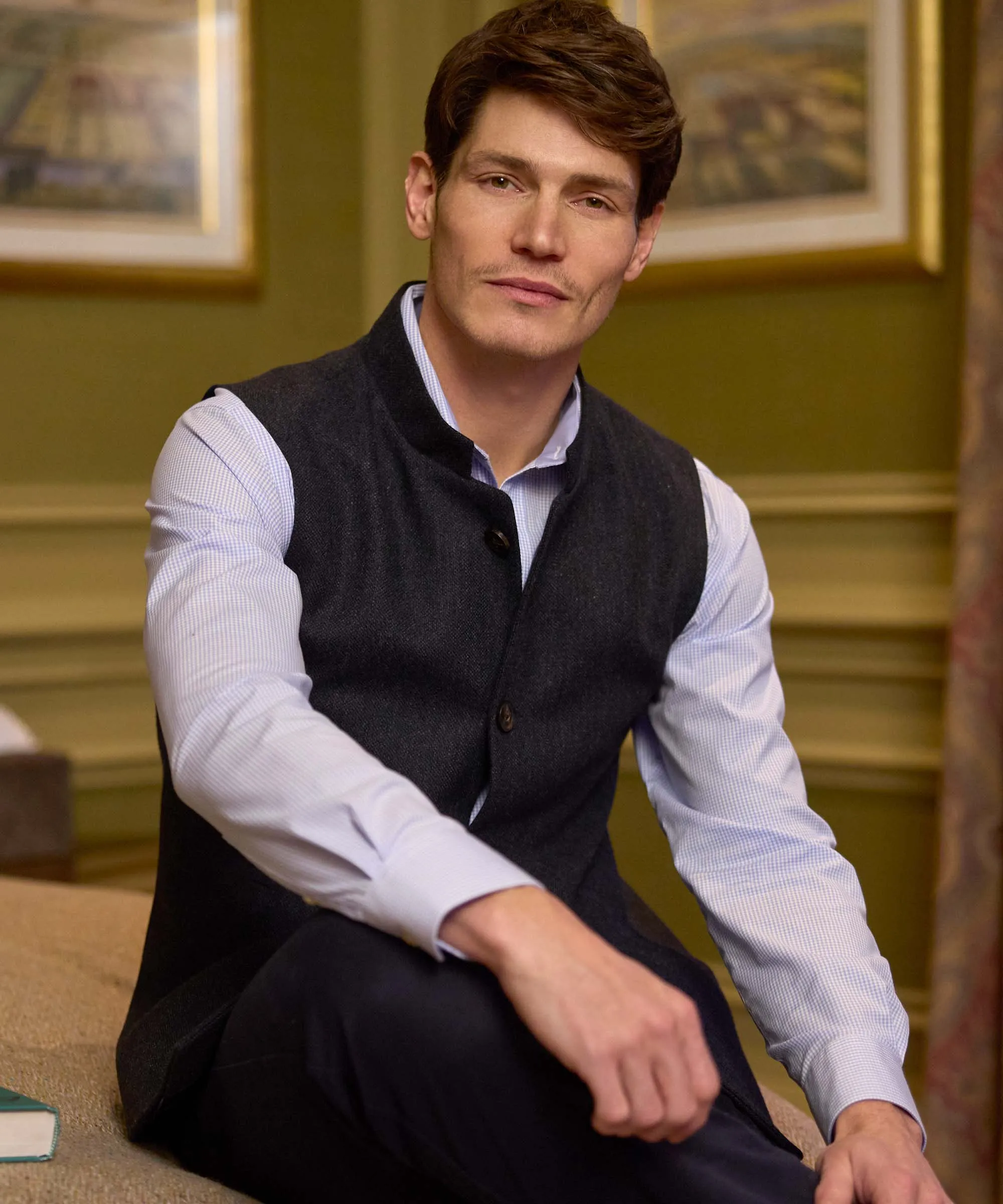 Berwick Nehru Tweed Waistcoat - Dark Navy Herringbone Tweed sold by Schöffel product image thumbnail 4