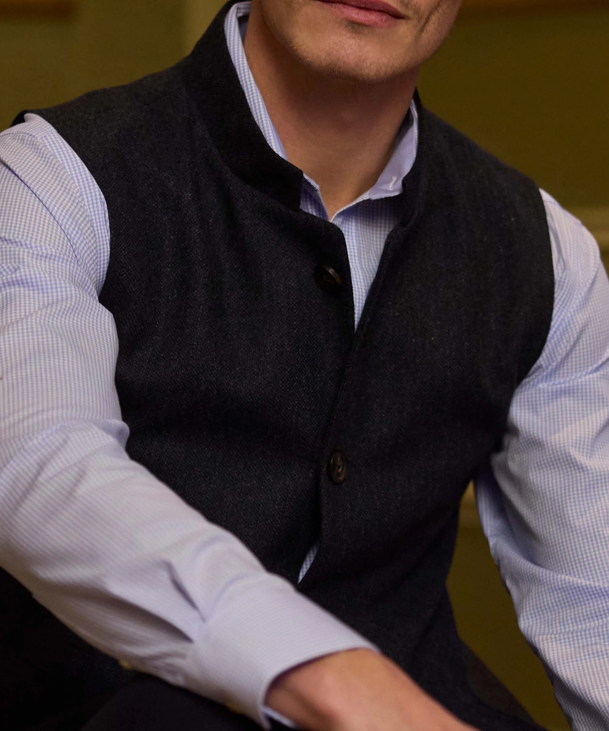 Berwick Nehru Tweed Waistcoat - Dark Navy Herringbone Tweed sold by Schöffel product image thumbnail 5
