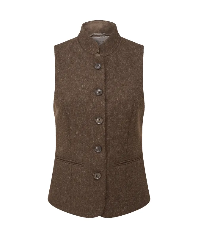Millport Tweed Nehru Waistcoat - Chocolate Herringbone Tweed made by SchÃ¶ffel
