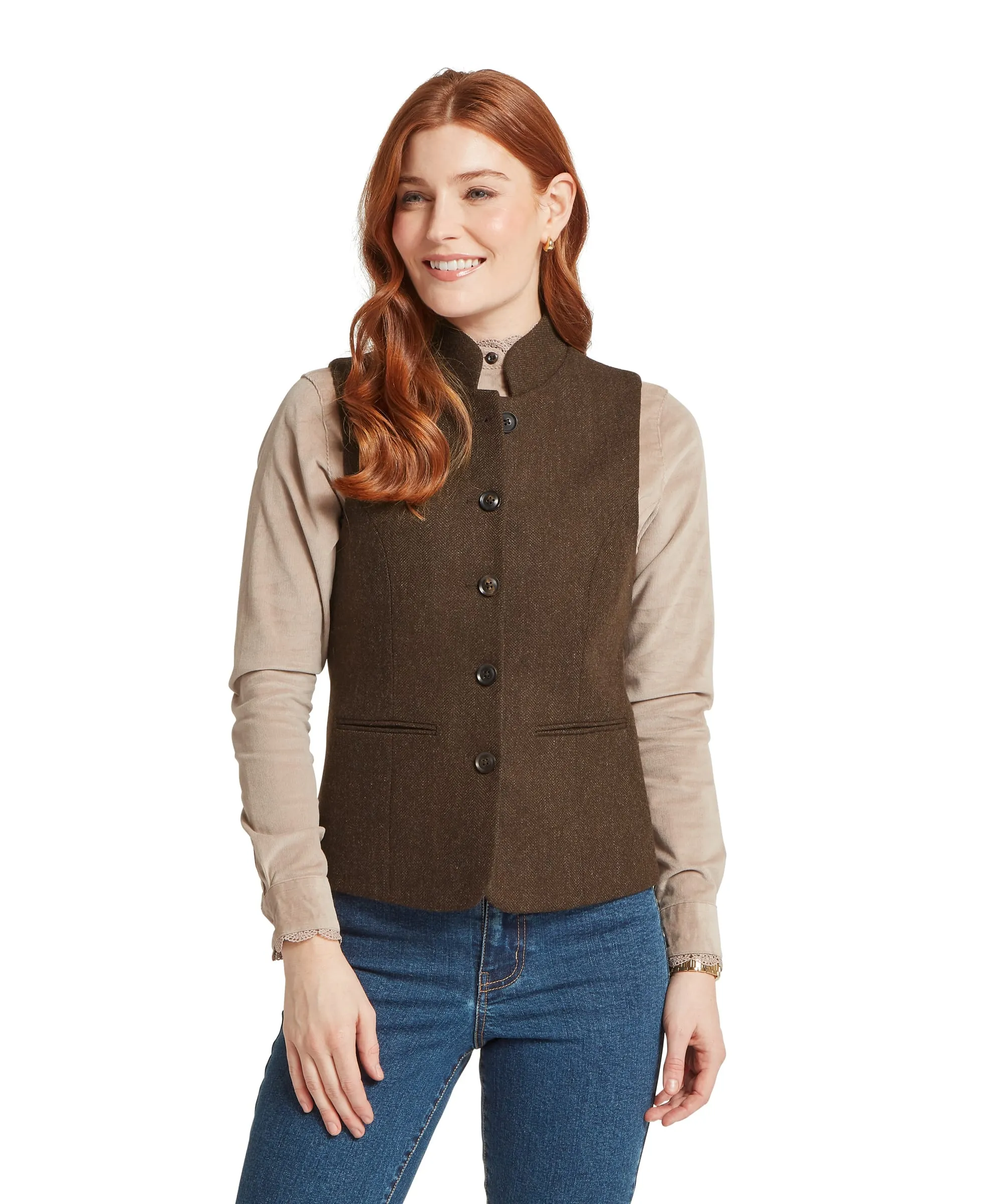 Millport Tweed Nehru Waistcoat - Chocolate Herringbone Tweed sold by Schöffel product image thumbnail 2