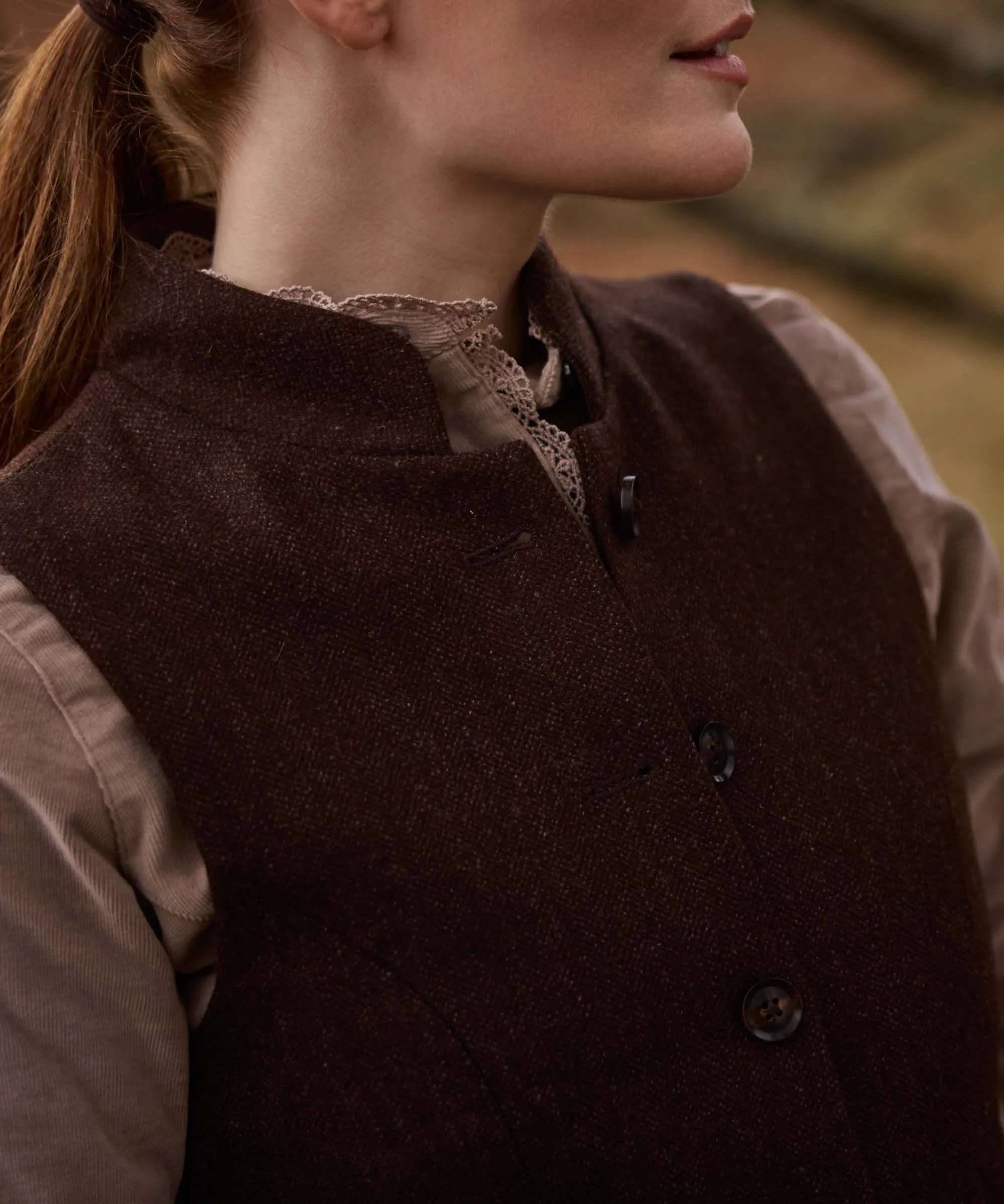 Millport Tweed Nehru Waistcoat - Chocolate Herringbone Tweed sold by Schöffel product image thumbnail 5