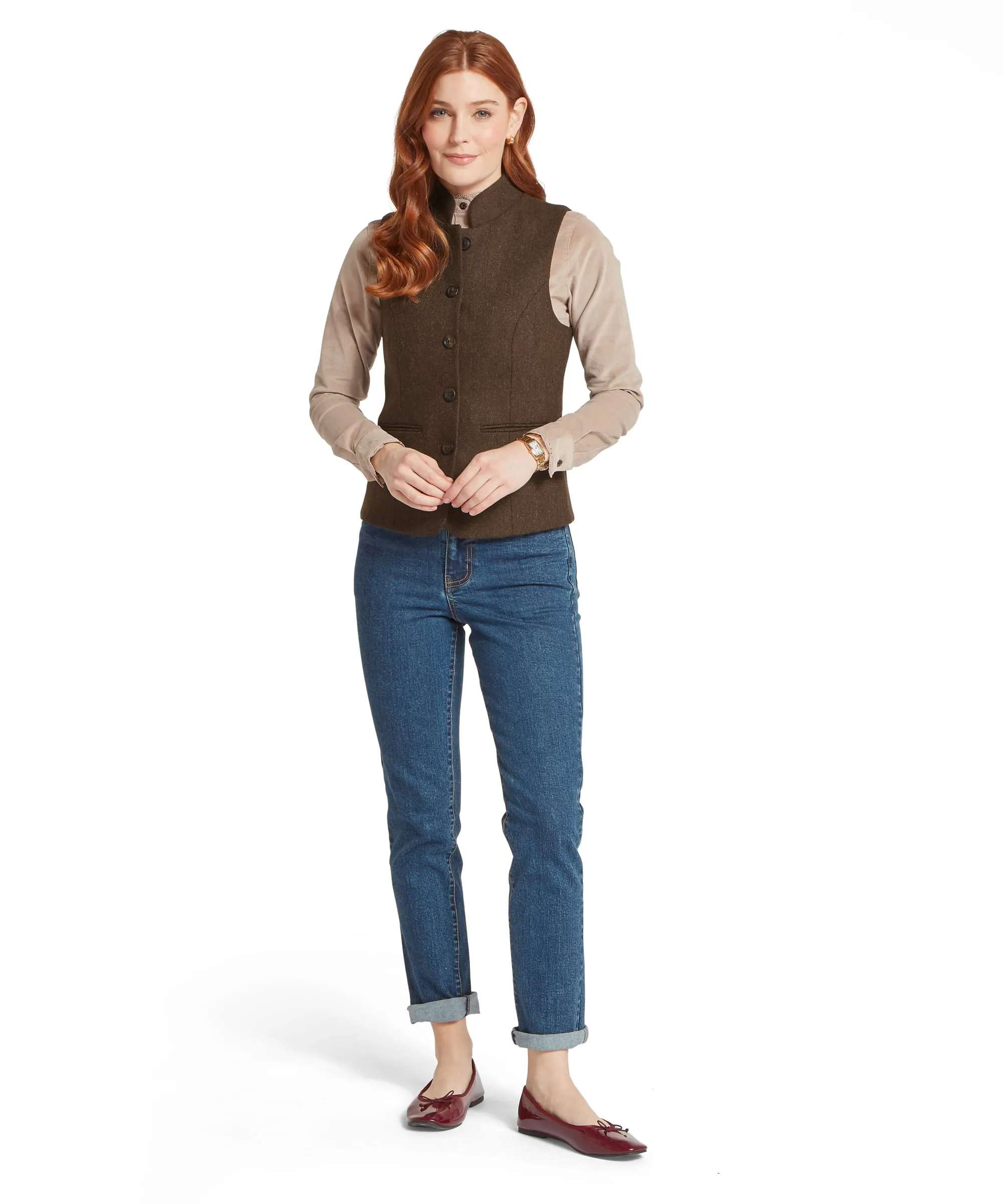 Millport Tweed Nehru Waistcoat - Chocolate Herringbone Tweed sold by Schöffel product image thumbnail 3