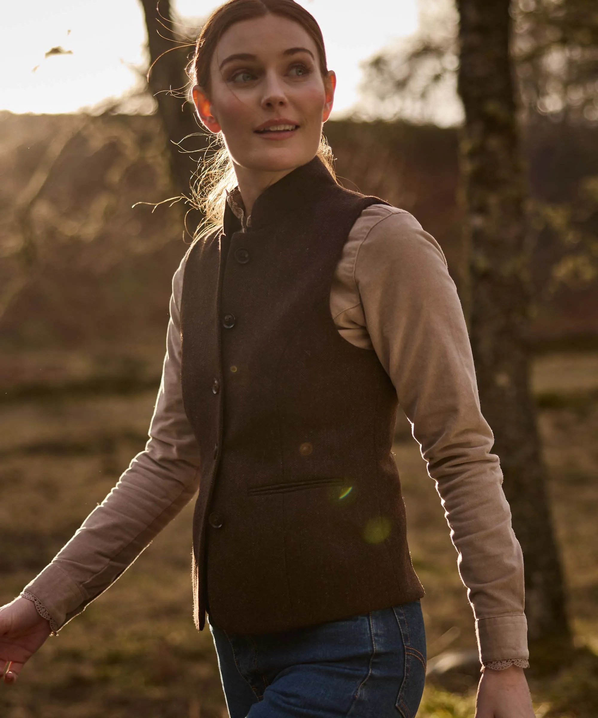 Millport Tweed Nehru Waistcoat - Chocolate Herringbone Tweed sold by Schöffel product image thumbnail 4