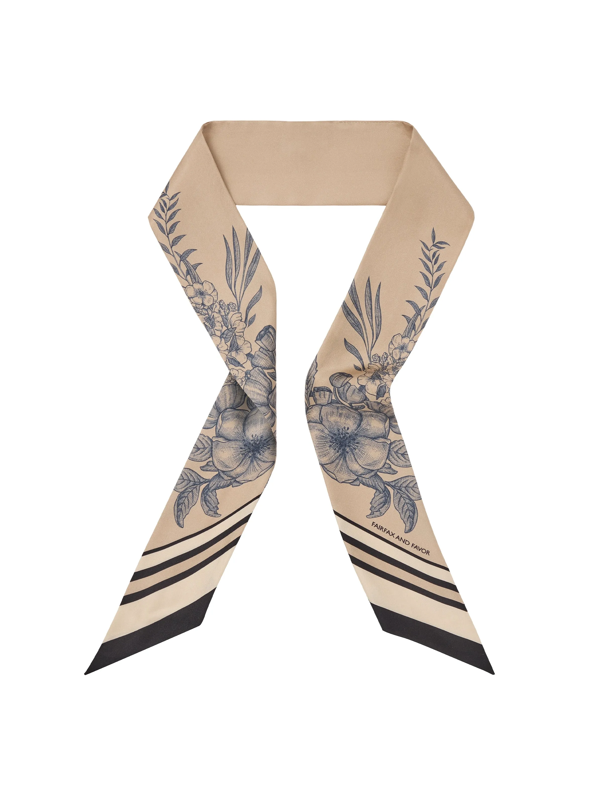 Mannington Twill Silk Scarf - Beige & Navy & Black sold by Fairfax & Favor