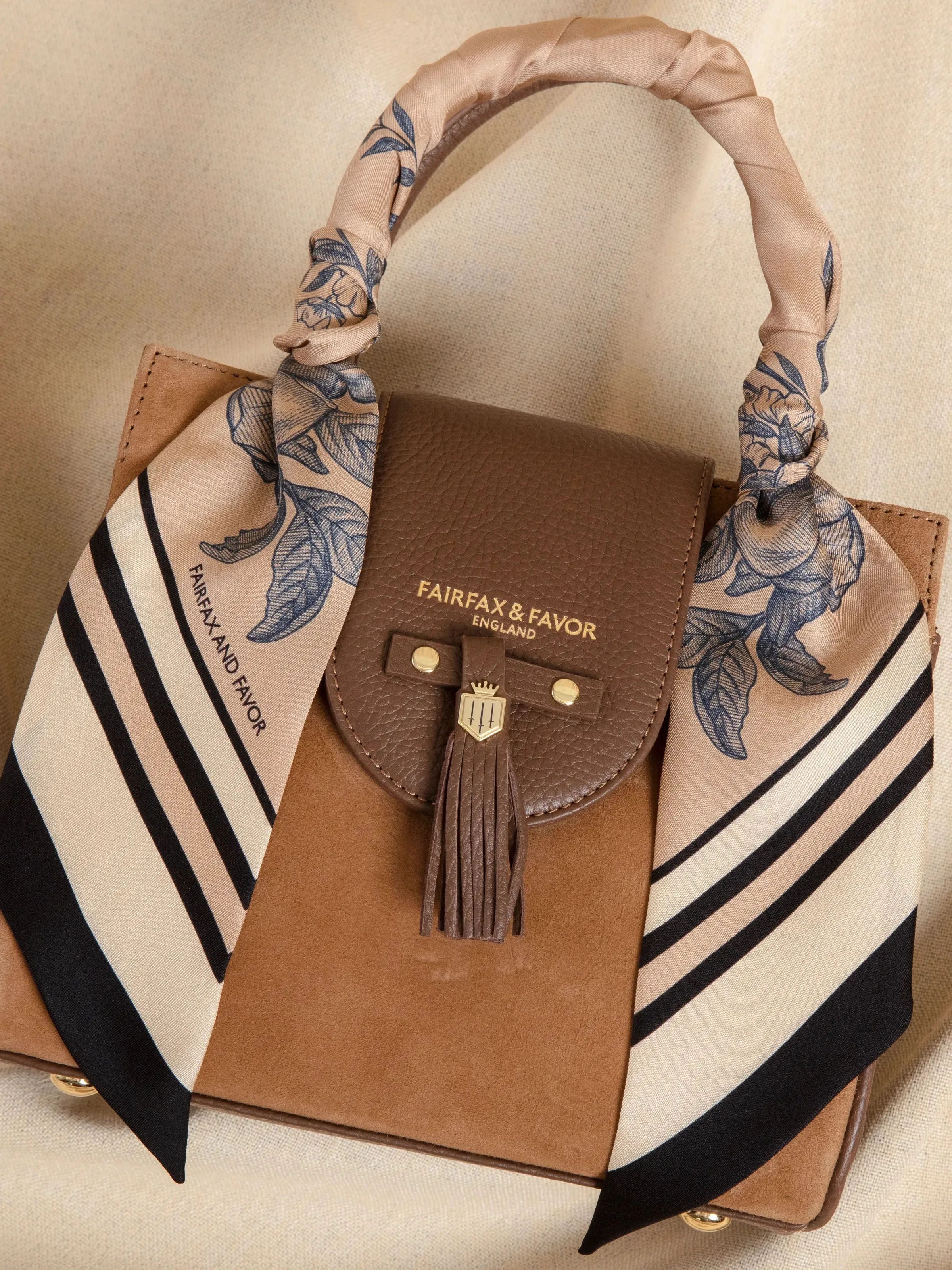 Mannington Twill Silk Scarf - Beige & Navy & Black sold by Fairfax & Favor product image thumbnail 2