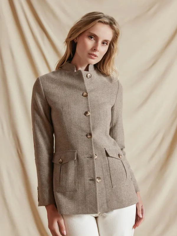Eliza Herringbone Jacket - Driftwood made by Fairfax & Favor