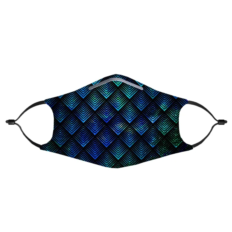 Galactic Dragon Scale Teal Face Mask With (4) PM 2.5 Carbon Inserts sold by iEDM