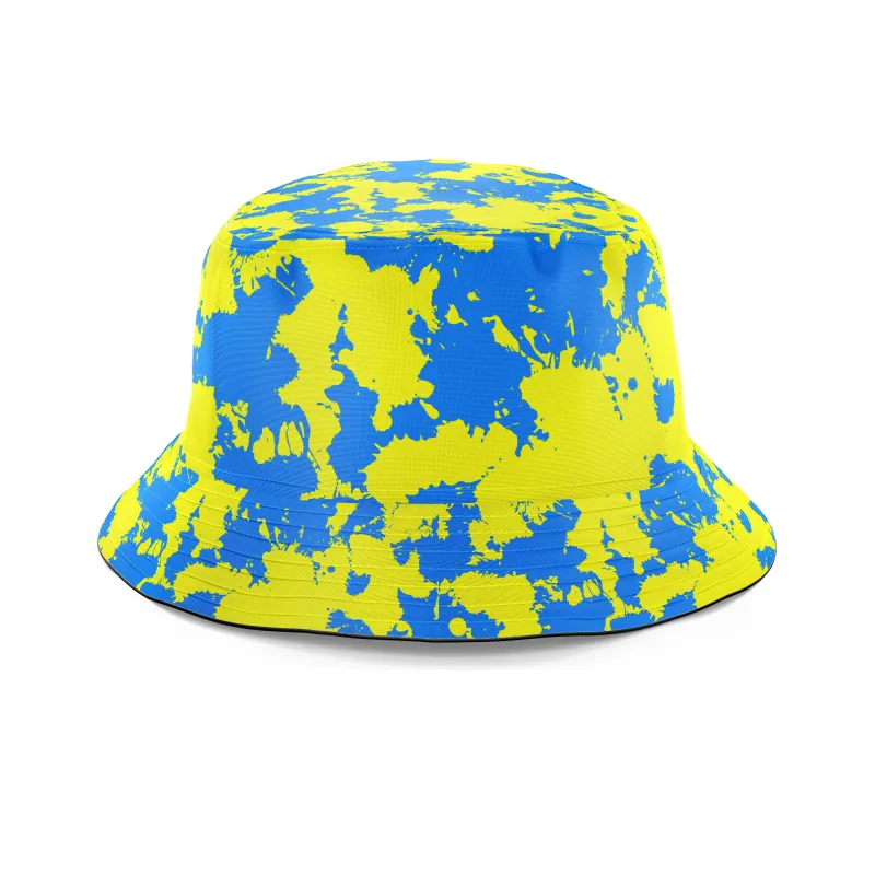 Yellow and Blue Paint Splatter Bucket Hat sold by iEDM
