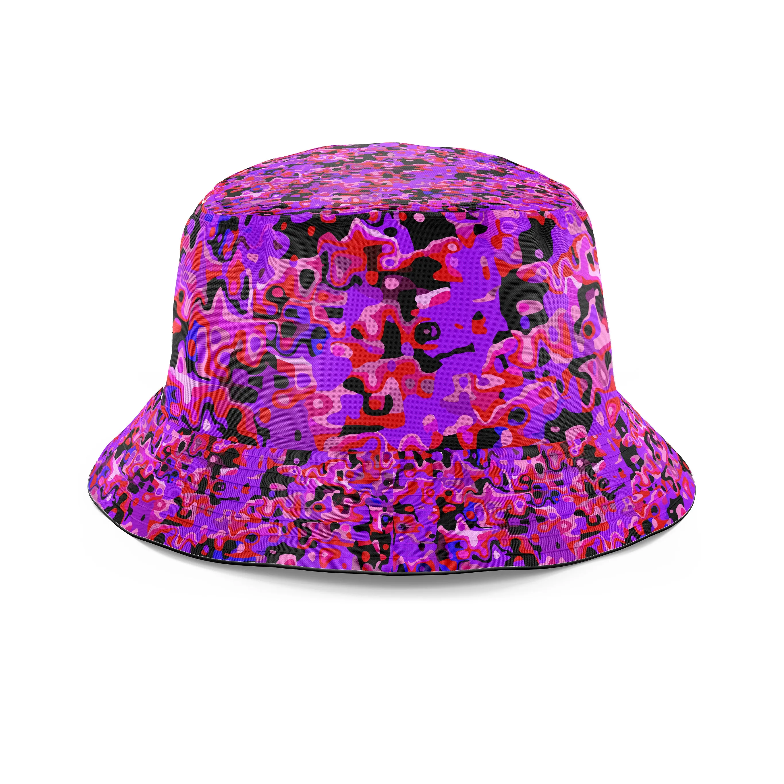 Purple Red and Black Rave Camo Melt Bucket Hat sold by iEDM