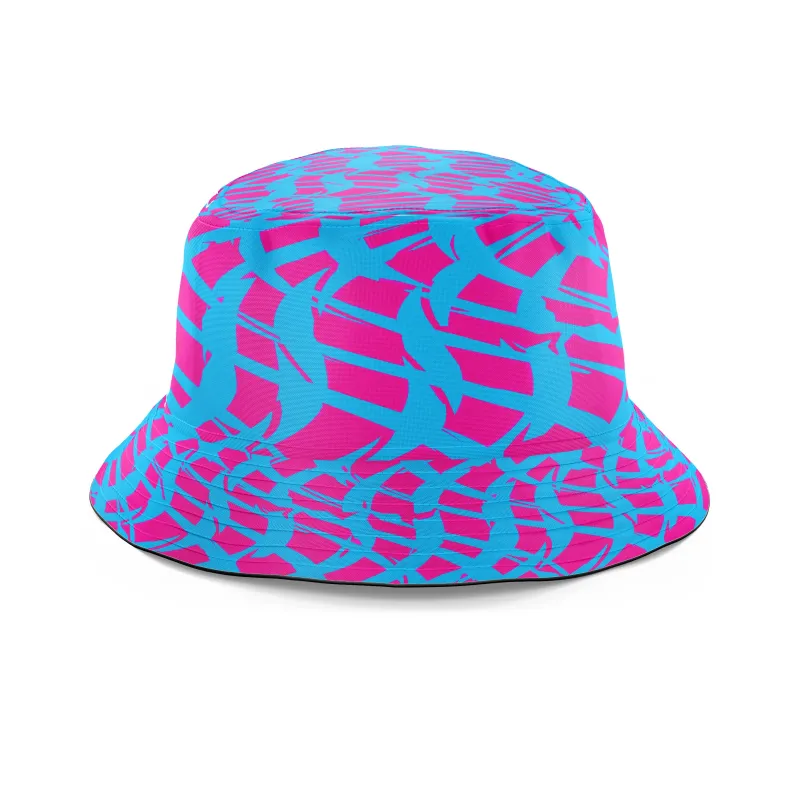 Pink and Blue Squiggly Rave Checkered Bucket Hat sold by iEDM