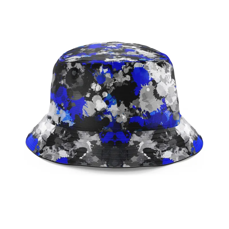 Blue and Grey Paint Splatter Bucket Hat sold by iEDM