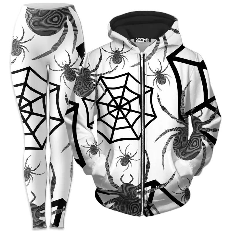 Black & White Halloween Zip-Up Hoodie and Leggings Combo made by iEDM