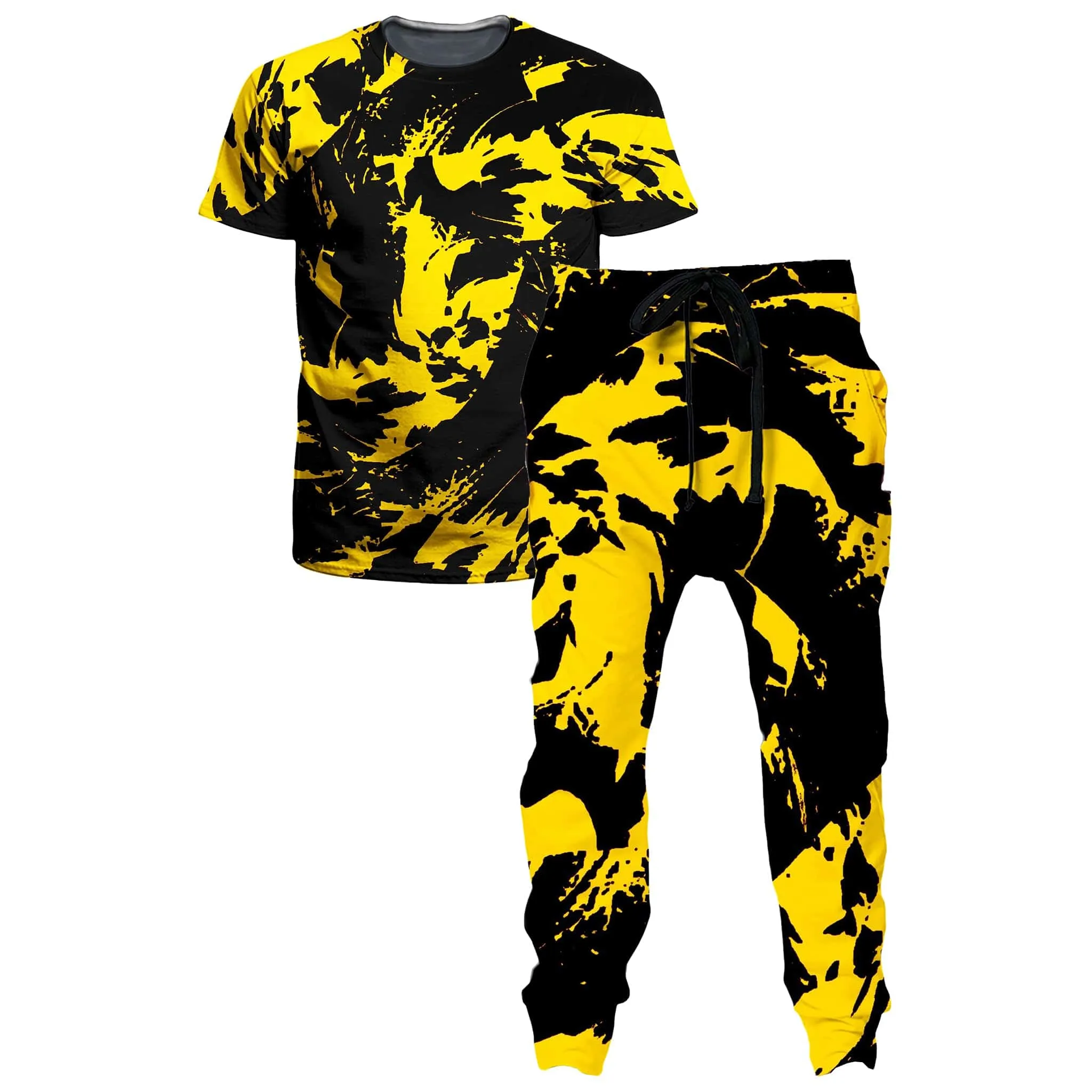 Black And Yellow Paint Splatter T-Shirt and Joggers Combo sold by iEDM