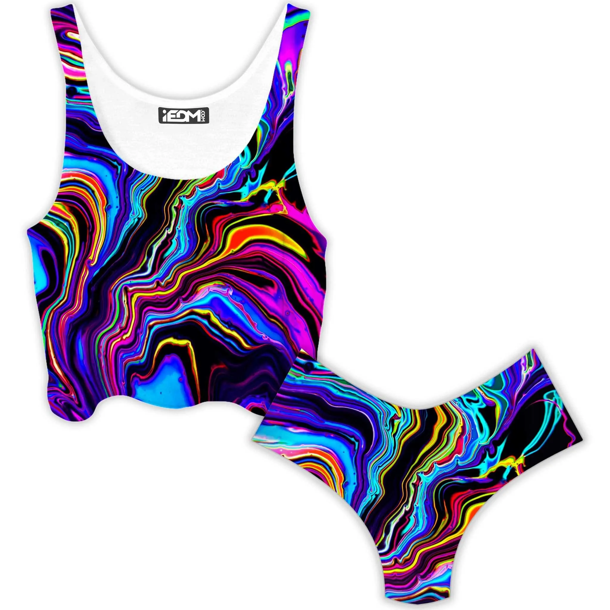 Neon Rift Crop Top and Booty Shorts Combo sold by iEDM