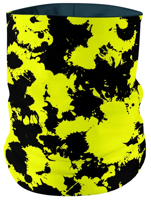 Yellow and Black Paint Splatter Bandana Mask sold by iEDM