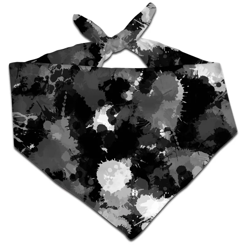 Black White and Grey Paint Splatter Bandana sold by iEDM