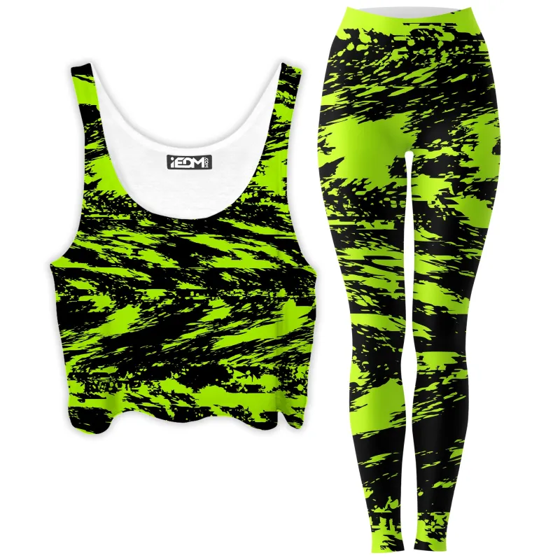 Black Lime Bolt Glitch Crop Top and Leggings Combo sold by iEDM