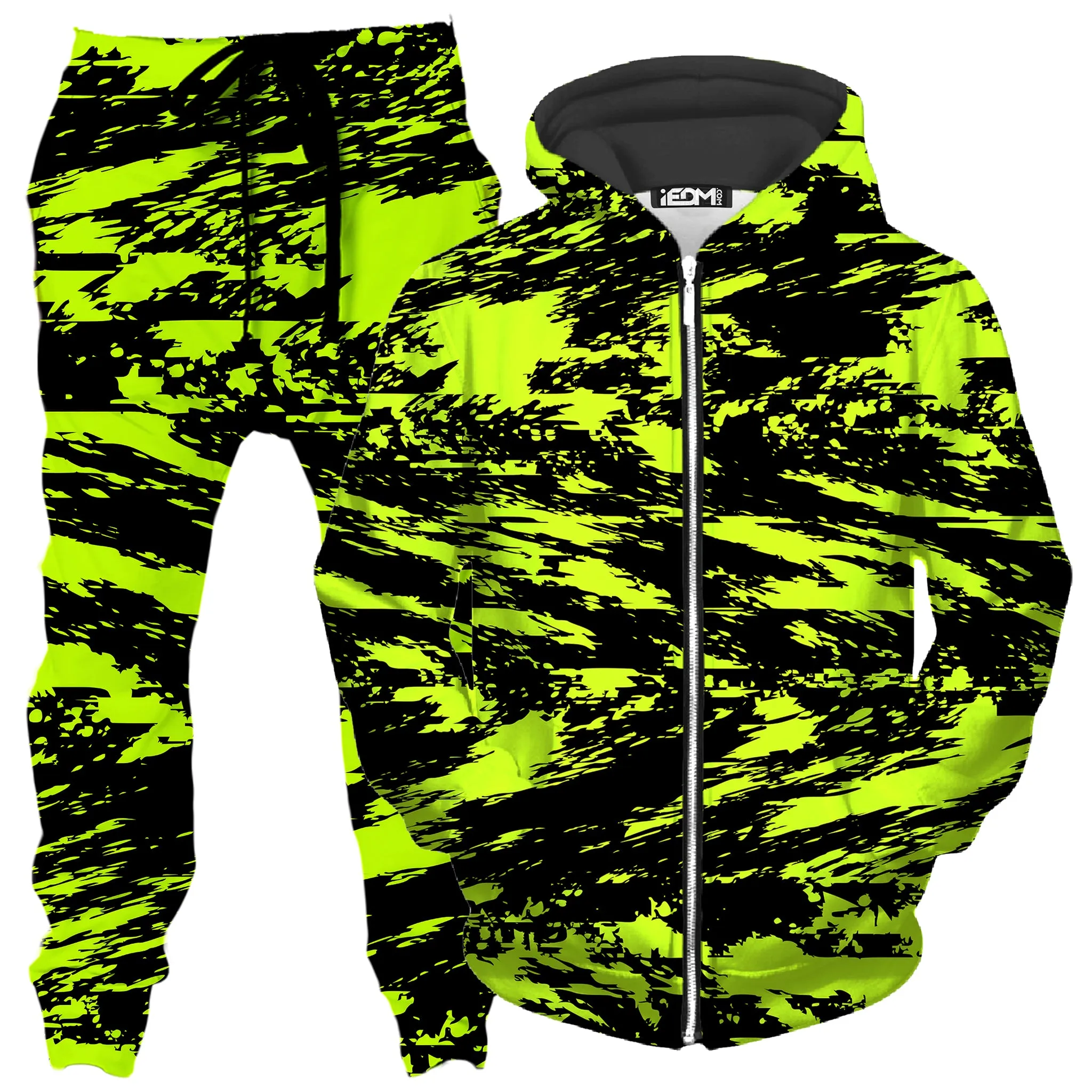 Black Lime Bolt Glitch Zip-Up Hoodie and Joggers Combo sold by iEDM