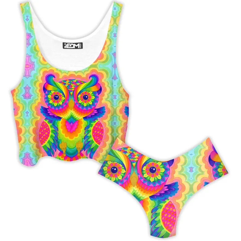 Cosmic Owl Crop Top and Booty Shorts Combo sold by iEDM