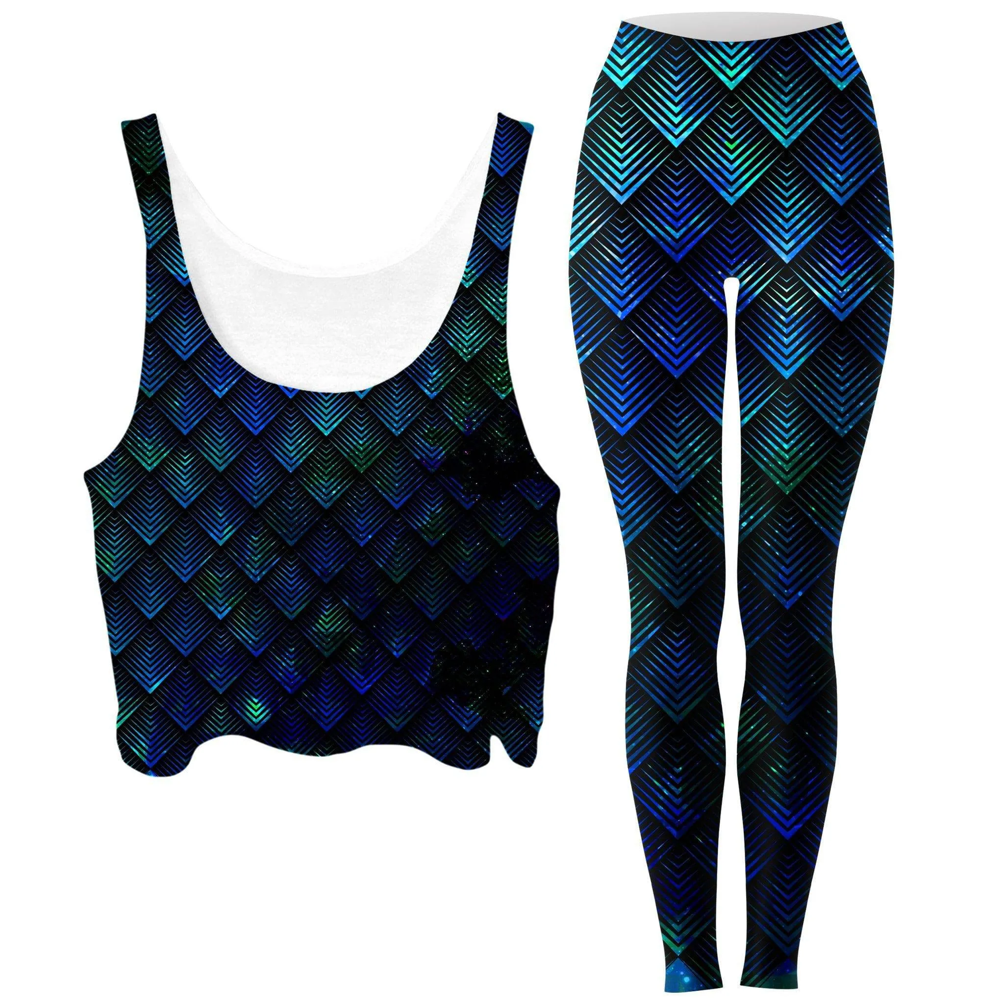 Galactic Dragon Scale Teal Crop Top and Leggings Combo sold by iEDM